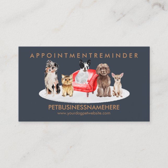 Navy Brown Pet Appointment Dogs Business Card (Front)