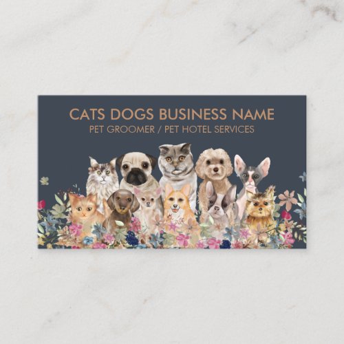 Navy Brown Pet Breed Dogs Cats Business Card