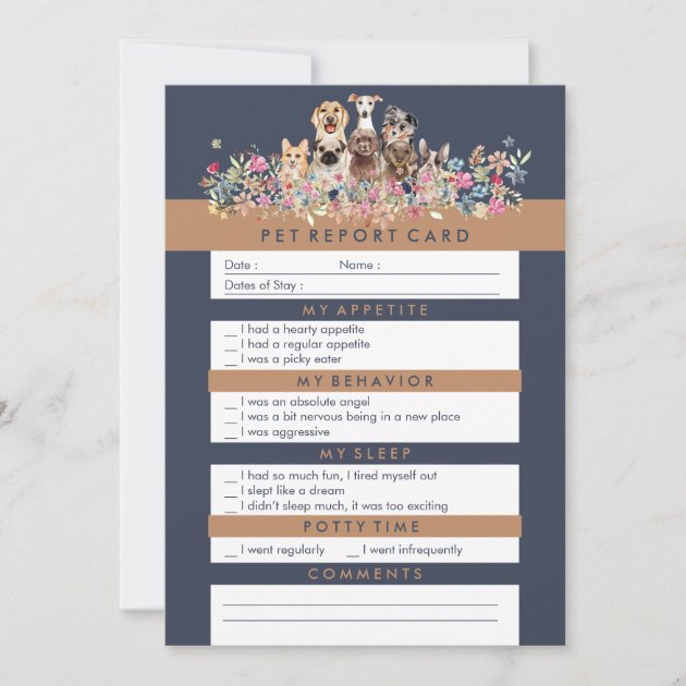Navy Brown Pet Report Design Note Card