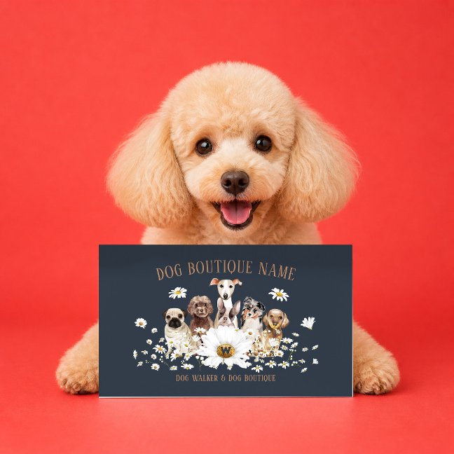 Navy Brown Pet Sitter Daisy Flower Dogs Business Card
