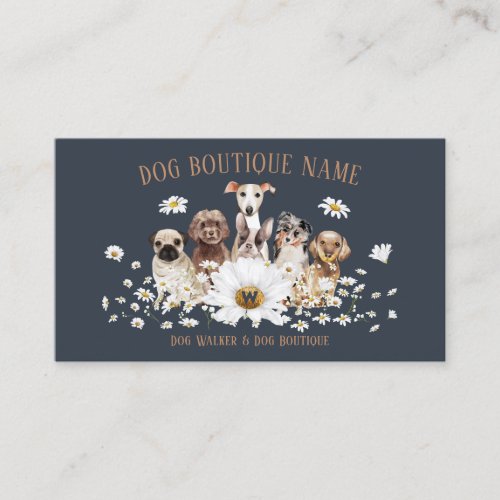 Navy Brown Pet Sitter Daisy Flower Dogs Business Card