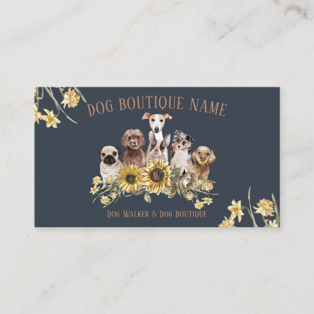 Navy Brown Pet Sitter Sunflower Dogs Business Card