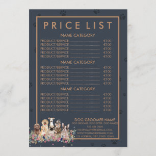 Navy Brown PetSitter dog veterinary Price List Menu