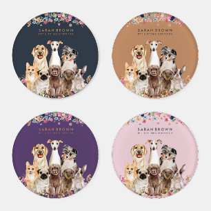 Navy Brown Pink Cute Dogs Coaster Set