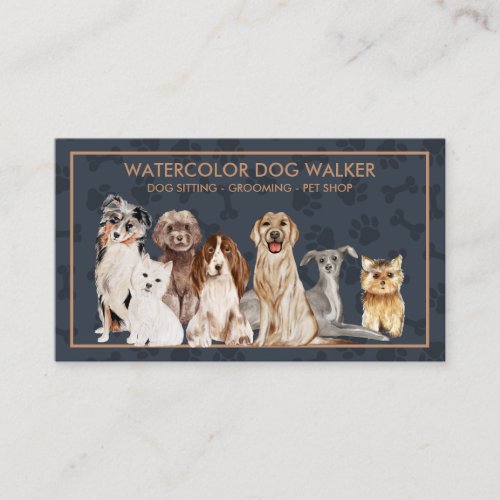Navy Brown Puppies Dogs Paws Pet Sitter Walker Business Card