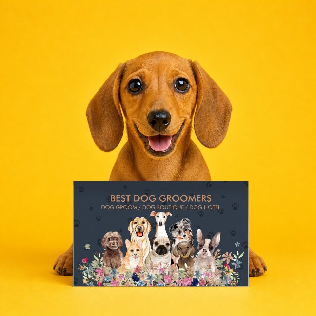 Navy Brown Reactive Dog Trainer Anxiety Support Business Card