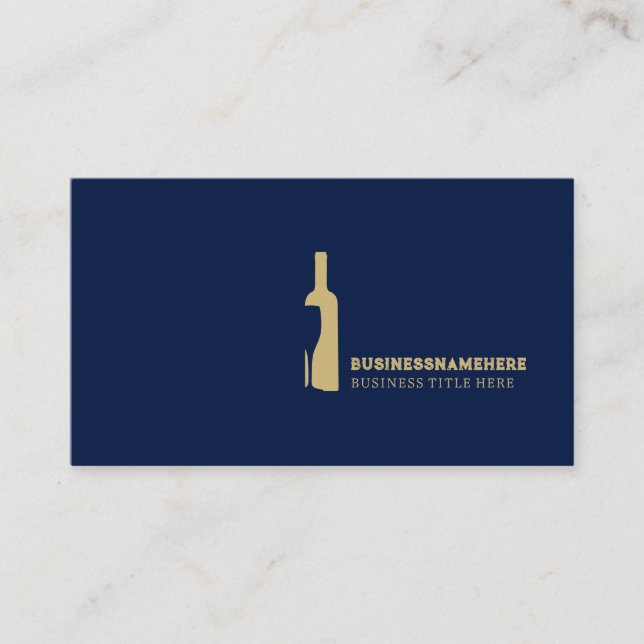 Navy Brown Wine Glass Bottle Restaurant Business Card (Front)
