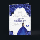 Navy Brunette Hair Girl Sweet Sixteen Birthday Card<br><div class="desc">This elegant and glamorous sweet sixteen birthday card can be personalized with a name or title such as daughter, granddaughter, niece, friend etc. The design features a beautiful princess with brunette hair in a navy blue ball gown. The text combines handwritten script and modern sans serif fonts for a classy...</div>