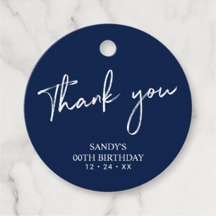 Navy Brush Script Birthday Party Thank you Favor Tags