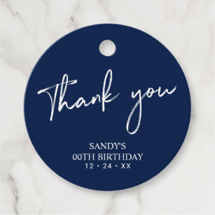Navy Brush Script Birthday Party Thank you Favor Tags