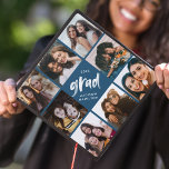 Navy | Brush Script Grad 8 Photo Collage Graduation Cap Topper<br><div class="desc">Celebrate your graduation day in style with a photo collage graduation cap topper! The custom graduation cap topper features "grad" in white painted lettering with a navy background (or color of your choice) surrounded by 8 of the graduate's favorite photos. Choose photos of your friends, family, pets, etc. Personalize the...</div>