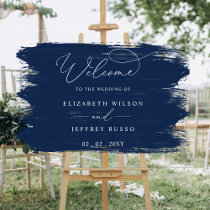 Navy Brush Strokes Wedding Welcome Sign