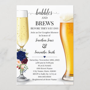 Navy Bubbles and brews before I do couples shower Invitation