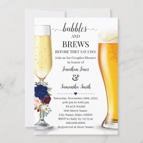 Navy Bubbles and brews before I do couples shower Invitation
