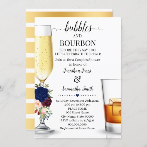 Navy Bubbles  Bourbon before I do Couples Shower Invitation