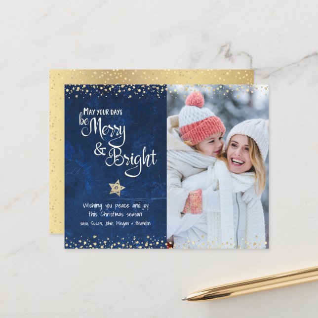 Navy Budget Photo Days Be Merry Bright Script Card (Front/Back In Situ)