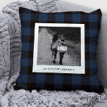 Navy Buffalo Plaid | Photo for Grandpa Throw Pillow<br><div class="desc">This trendy and rustic pillow features your personal photo in a simple frame with your message for grandpa,  on a navy and black buffalo plaid pattern background that is a perfect choice for Father's Day.</div>