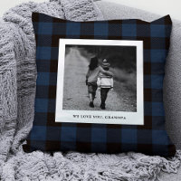 Navy Buffalo Plaid | Photo for Grandpa Throw Pillow