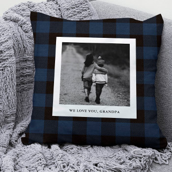 Navy Buffalo Plaid | Photo For Grandpa Throw Pillow by christine592 at Zazzle