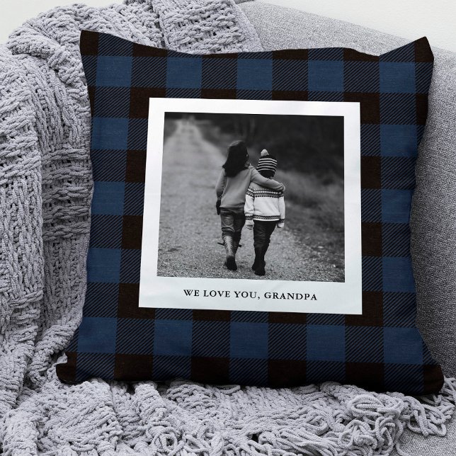 Navy Buffalo Plaid | Photo for Grandpa Throw Pillow (Creator Uploaded)