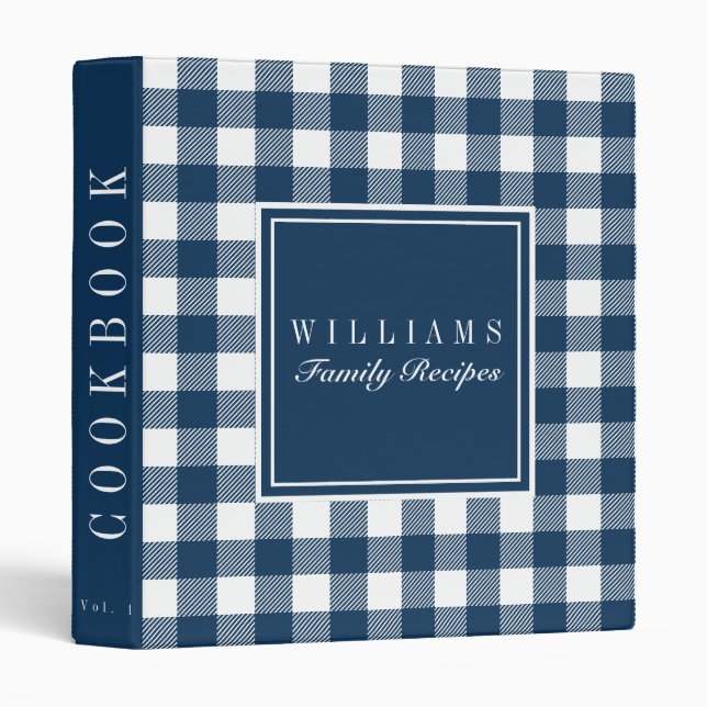 Navy Buffalo Plaid Recipe Cookbook 3 Ring Binder (Front/Spine)