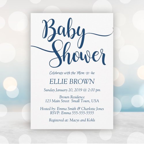 Navy Buffalo Plaid Simple Baby Shower Invitation