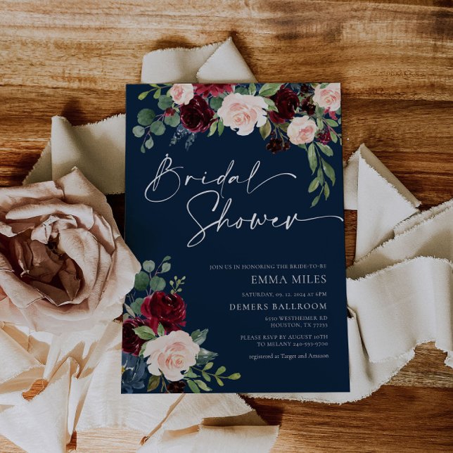 Navy Burgundy and Blush Bridal Shower Invitation (Creator Uploaded)
