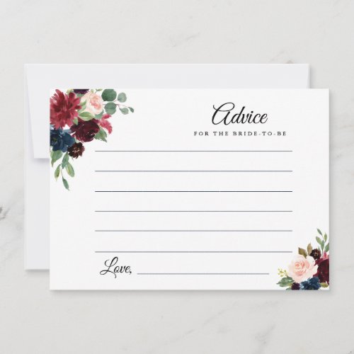 navy burgundy and blush floral advice card