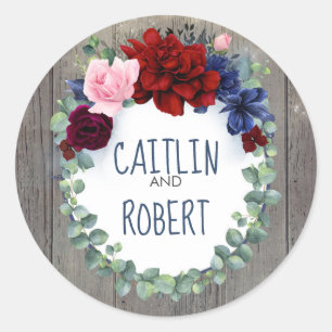 Navy Burgundy and Blush Rustic Country Wedding Classic Round Sticker