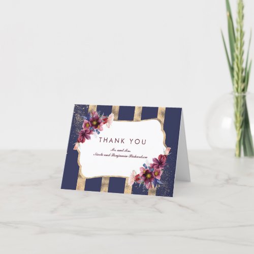 Navy Burgundy and Gold Floral Stripes Thank You