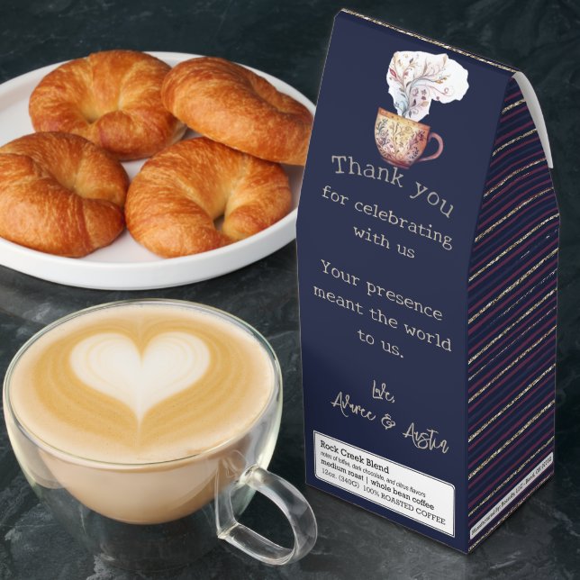 Navy Burgundy and Gold Stripe Wedding Thank You  Roasted Coffee (Breakfast)