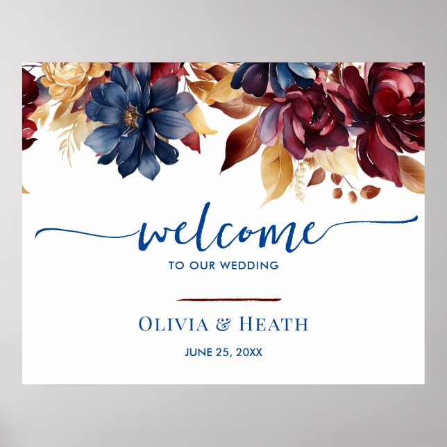 Navy Burgundy Autumn Poster (Front)