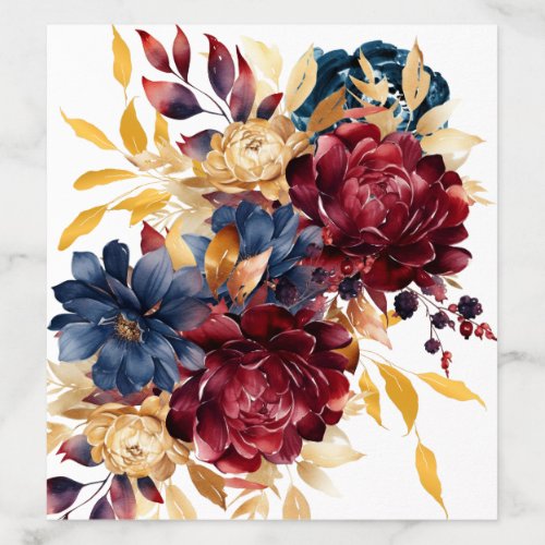 Navy Burgundy Autumn Watercolor Floral Envelope Liner