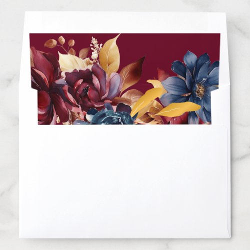 Navy Burgundy Autumn Watercolor Floral Envelope Liner