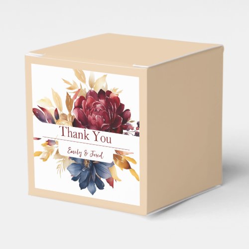 Navy Burgundy Autumn Watercolor Floral Favor Boxes