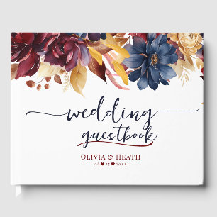 Navy Burgundy Autumn Wedding Guest Book