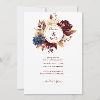 Navy Burgundy Autumn Wedding Invitation
