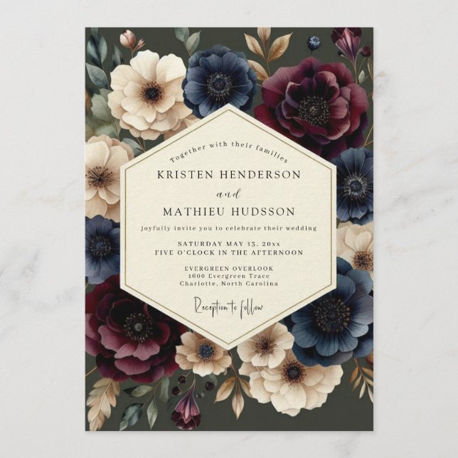Navy Burgundy Baroque Wedding Invitation (Front)