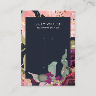 NAVY BURGUNDY BLUSH FLORAL HAIR CLIP DISPLAY CARD