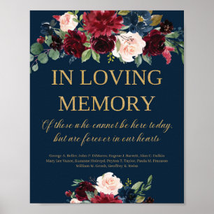 Navy burgundy blush floral in loving memory sign