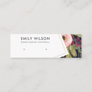 NAVY BURGUNDY BLUSH FLORAL STUD EARRING DISPLAY MINI BUSINESS CARD