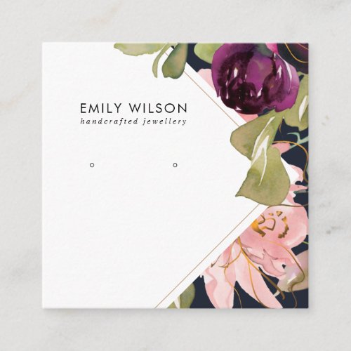 NAVY BURGUNDY BLUSH FLORAL STUD EARRING DISPLAY SQUARE BUSINESS CARD