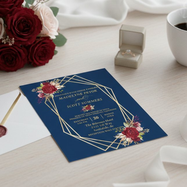 Navy Burgundy Blush Gold Frame Gold Wedding Budget Flyer (Creator Uploaded)