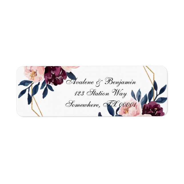 Navy Burgundy Blush Pink Peony Wedding Label (Front)