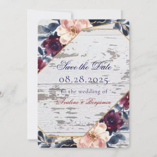 Navy Burgundy Blush Pink Peony Wedding Save The Date