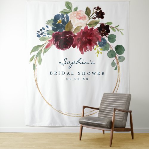 Navy Burgundy Bridal Shower Decor Backdrop