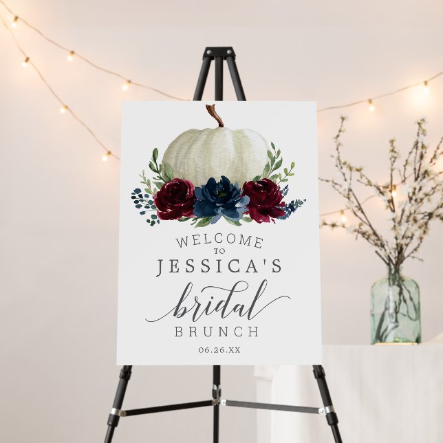 Navy Burgundy Bridal Shower Welcome Favors Sign (In Situ (Stand))