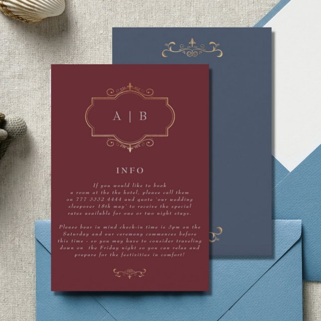 navy burgundy classic traditional gold monogram  enclosure card (Creator Uploaded)