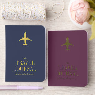 Navy Burgundy Elegant Airplane Travel Journals