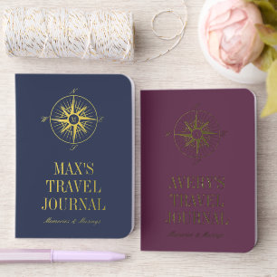 Navy Burgundy Elegant Compass Monogram Travel Foil Vow Books